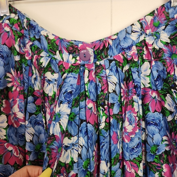 Vintage Midi Skirt 90s Blue Floral Flowy 1990s Feminine Pretty Cottagecore Large - Picture 4 of 7